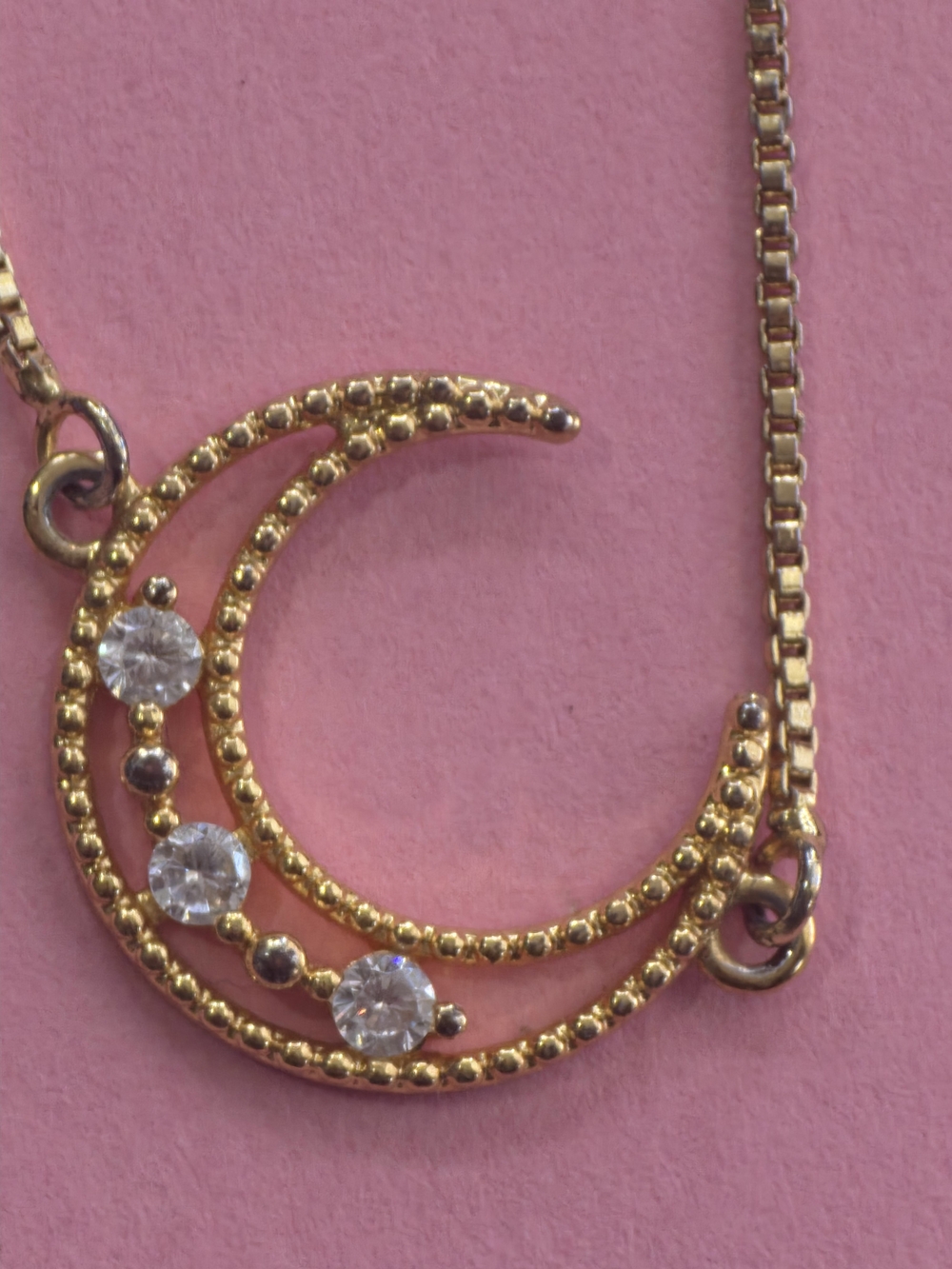 Gold Crescent Moon Bracelet Charm with Clear Stones